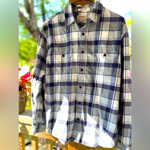 Lucky Brand Men’s Blue Classic Fit Flannel Shirt Button Front w Flap Pockets L - Picture 1 of 7